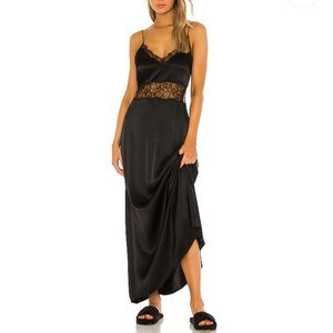 Long black silky dress | REVOLVE